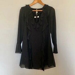 American Threads Black Long Sleeved Ruffle Dress Size Small